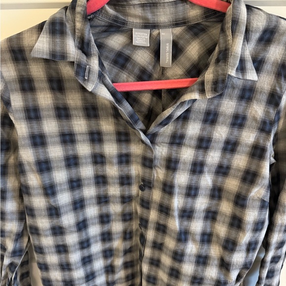 Sibel Saral Plaid Button Down Shirt Medium Gray Blue Asymmetrical Back - Picture 2 of 4